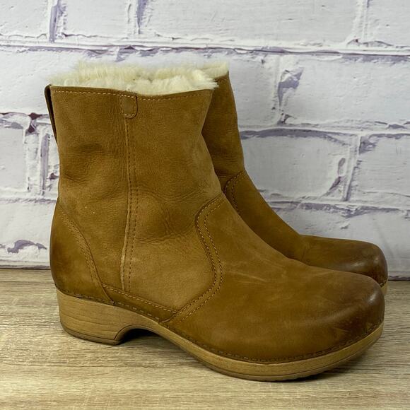 Dansko Bettie Shearling Lined Boots Women's 38 US 7.5-8 Brown Sheepskin Leather - Picture 1 of 10